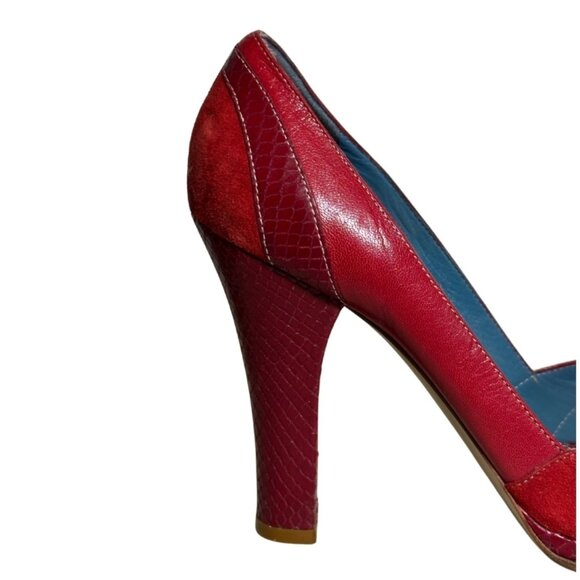 Marc Jacobs Red Leather & Suede Peep-Toe Pumps – Size 8.5 - Picture 10 of 16
